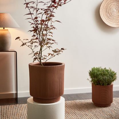 Taupe Fibre Clay Flower Planter 37cm With Vertical Rib