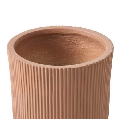 Verdantix Taupe Fibre Clay Planter Pot 30cm Square With Vertical Rib Finish Drainage Hole UV Weather Resistant