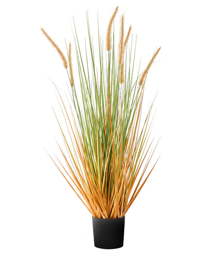 Living Artificial Potted Plant 90cm Green Orange Reed Flower In Black Pot Decor