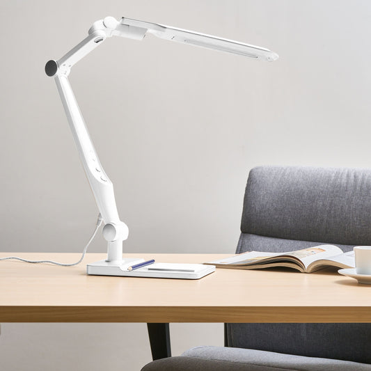 Silver Office Desk Lamp With Adjustable Rotating Arm And Stepless Dimming Color Temperature