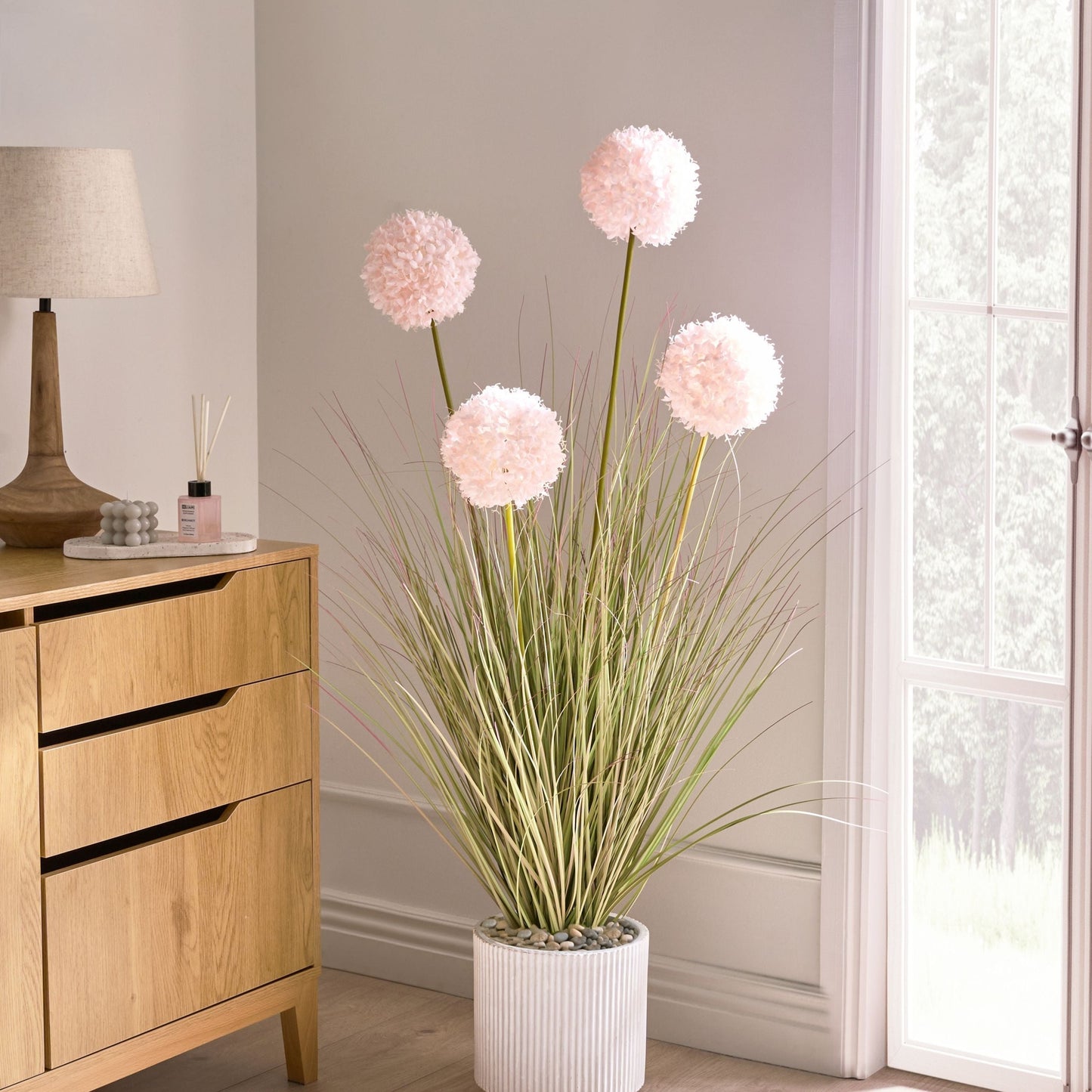 Potted Plant 120cm Green Grass Pink Reed Black Pot