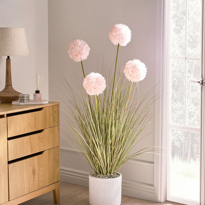 Potted Plant 120cm Green Grass Pink Reed Black Pot