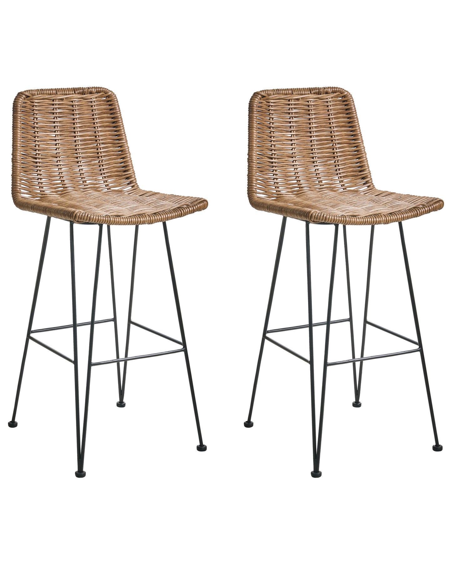 Brown Rattan Bar Chairs With Metal Frame Set Of 2 Boho