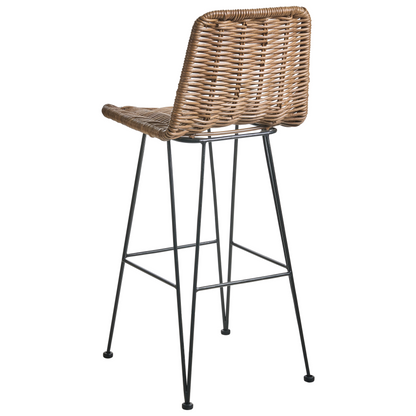 Brown Rattan Bar Chairs With Metal Frame Set Of 2 Boho