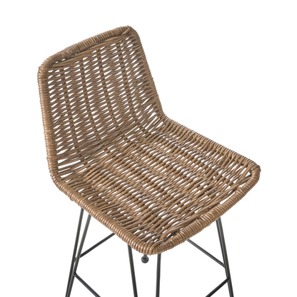Brown Rattan Bar Chairs With Metal Frame Set Of 2 Boho