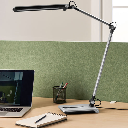 Silver Desk Lamp With Adjustable Arm And 5 Step Dimmer Switch