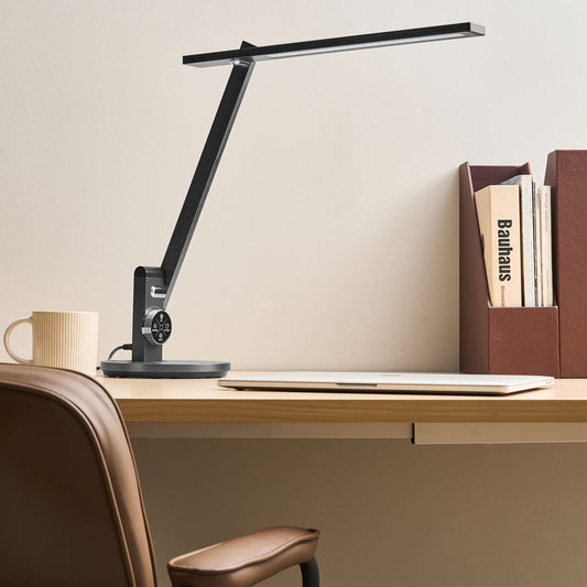 Office Desk Lamp Grey Adjustable Arm 10 Step Dimmer
