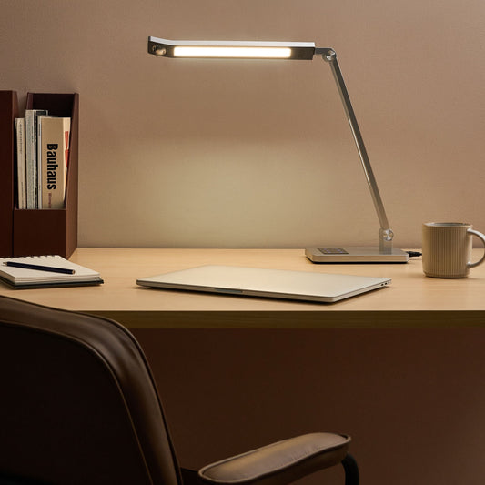 LED Desk Lamp Silver Stepless Dimmer and Motion Sensor