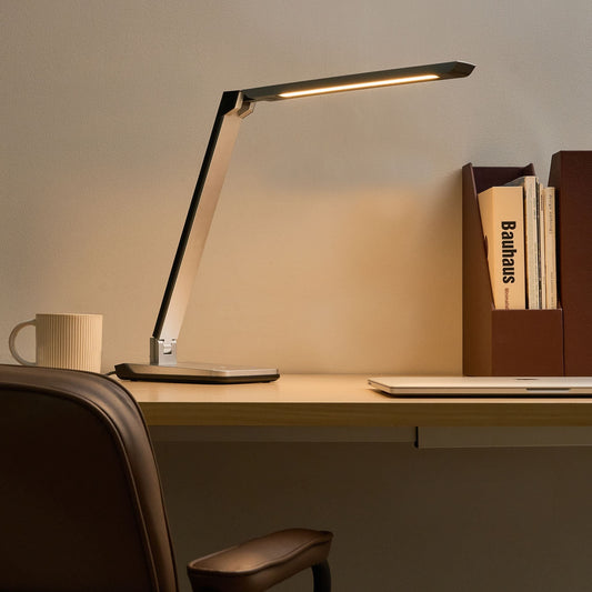 LED Desk Lamp Silver Photocell Auto Brightness Dimmer Color Temperature Control