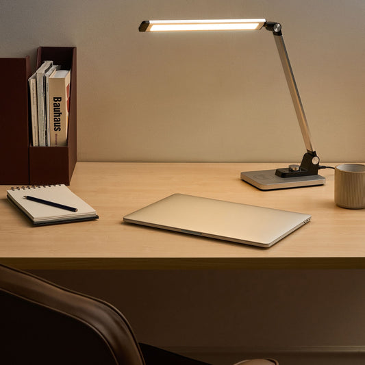 Desk Lamp Silver Aluminum With Wireless Charger 3 Temp Modes