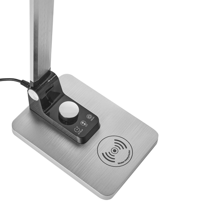 Desk Lamp Silver Aluminum With Wireless Charger 3 Temp Modes