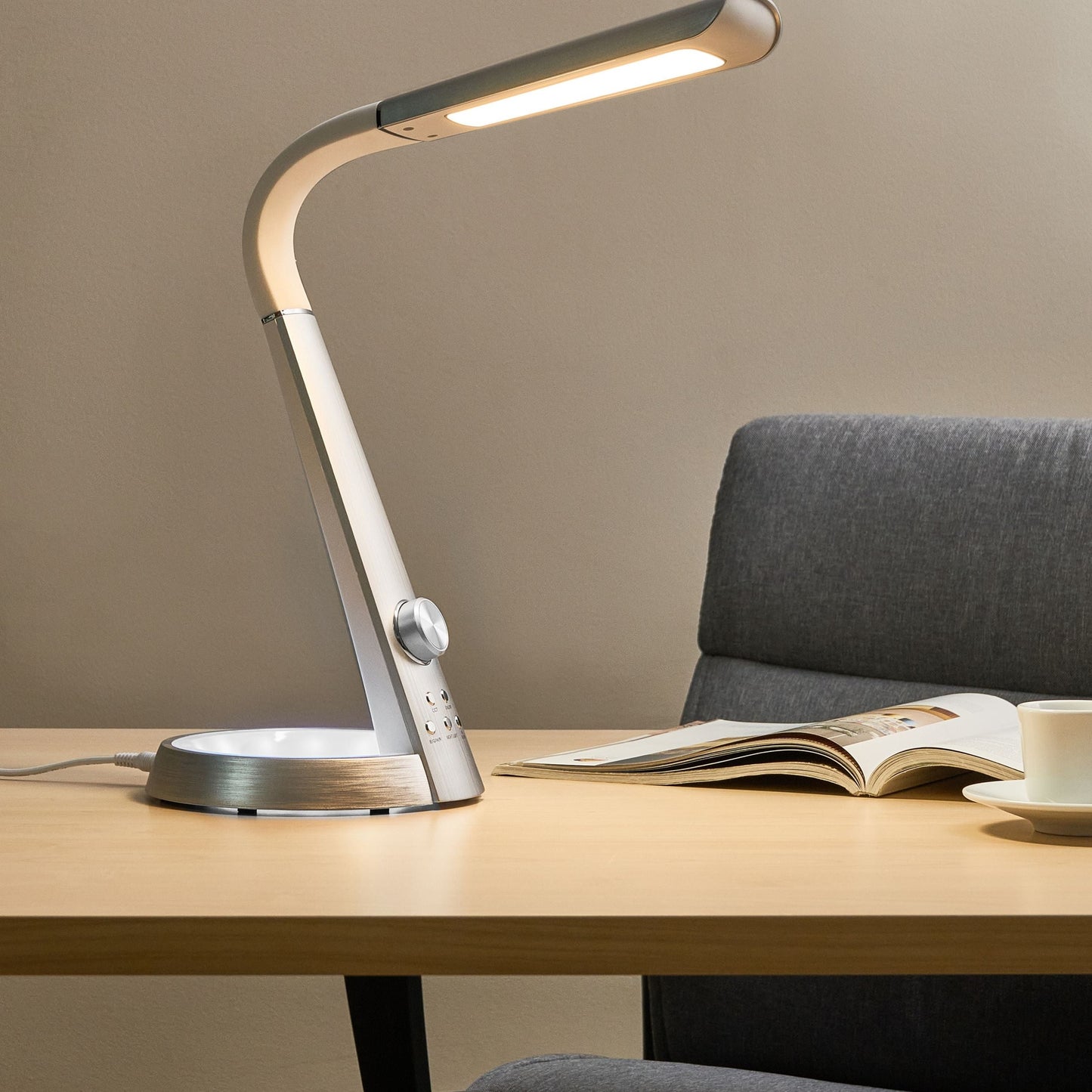Desk Lamp Silver 3 CCT Modes Dimmer USB Port Adjustable Shade