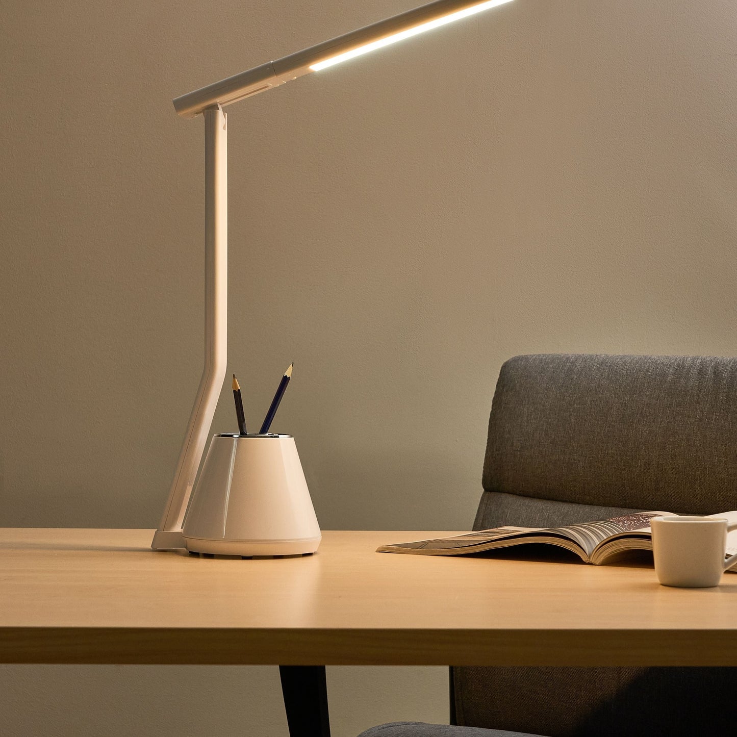 LED Desk Lamp White With Dimmer, 3 CCT Modes, Pen Holder