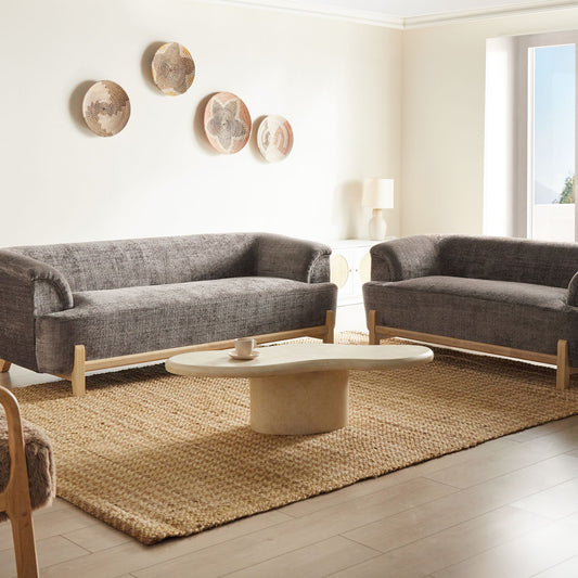 5 Seater Living Room Set Brown Chenille With Wooden Legs