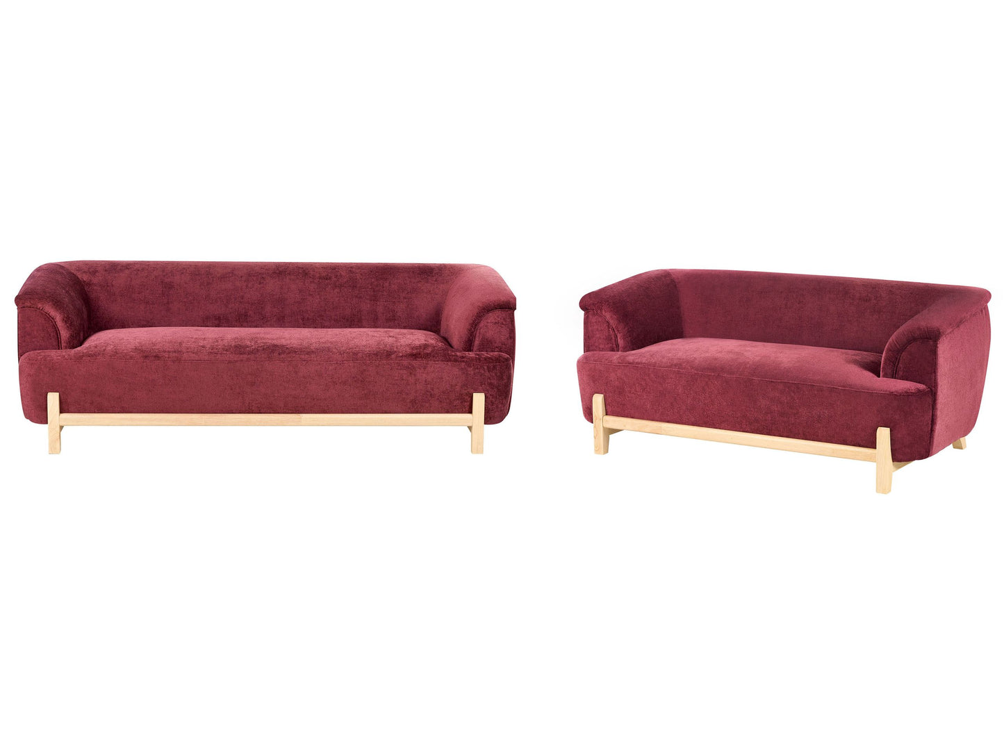 Burgundy Chenille 5 Seater Sofa Set With Wooden Legs Modern Living