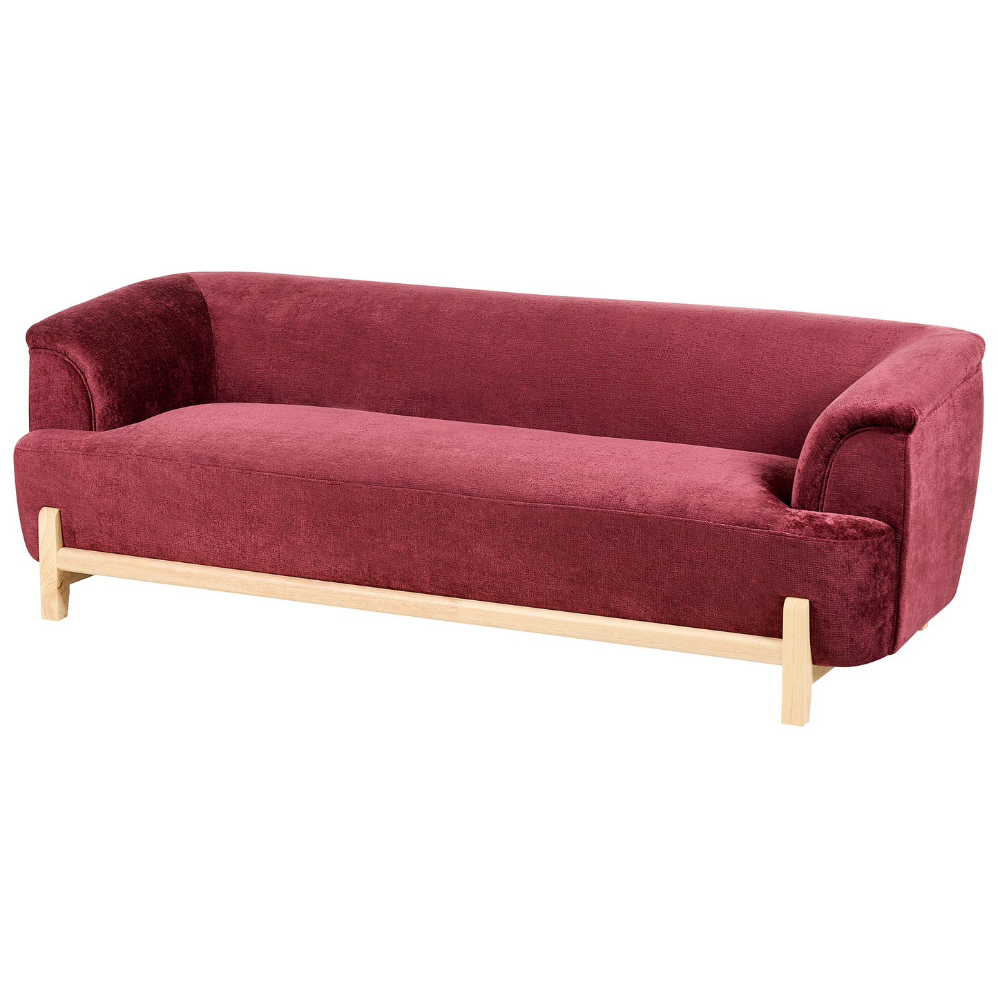 Burgundy Chenille 5 Seater Sofa Set With Wooden Legs Modern Living