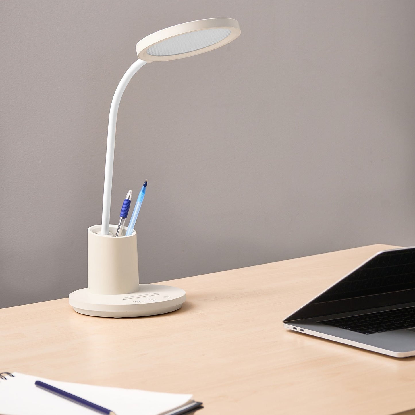Office Desk Lamp Beige Adjustable Arm Stepless Dimmer