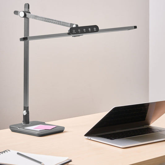 Desk Lamp Grey Adjustable Arm Stepless Dimmer