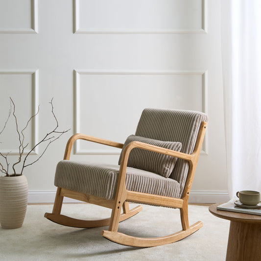 Rocking Armchair Beige Corduroy Upholstery Low Frame