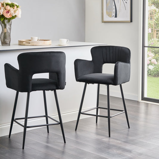 Bar Chair Set Black With Armrests And Cutout Back