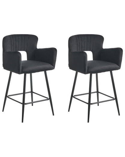 Bar Chair Set Black With Armrests And Cutout Back