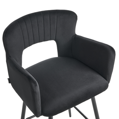 Bar Chair Set Black With Armrests And Cutout Back