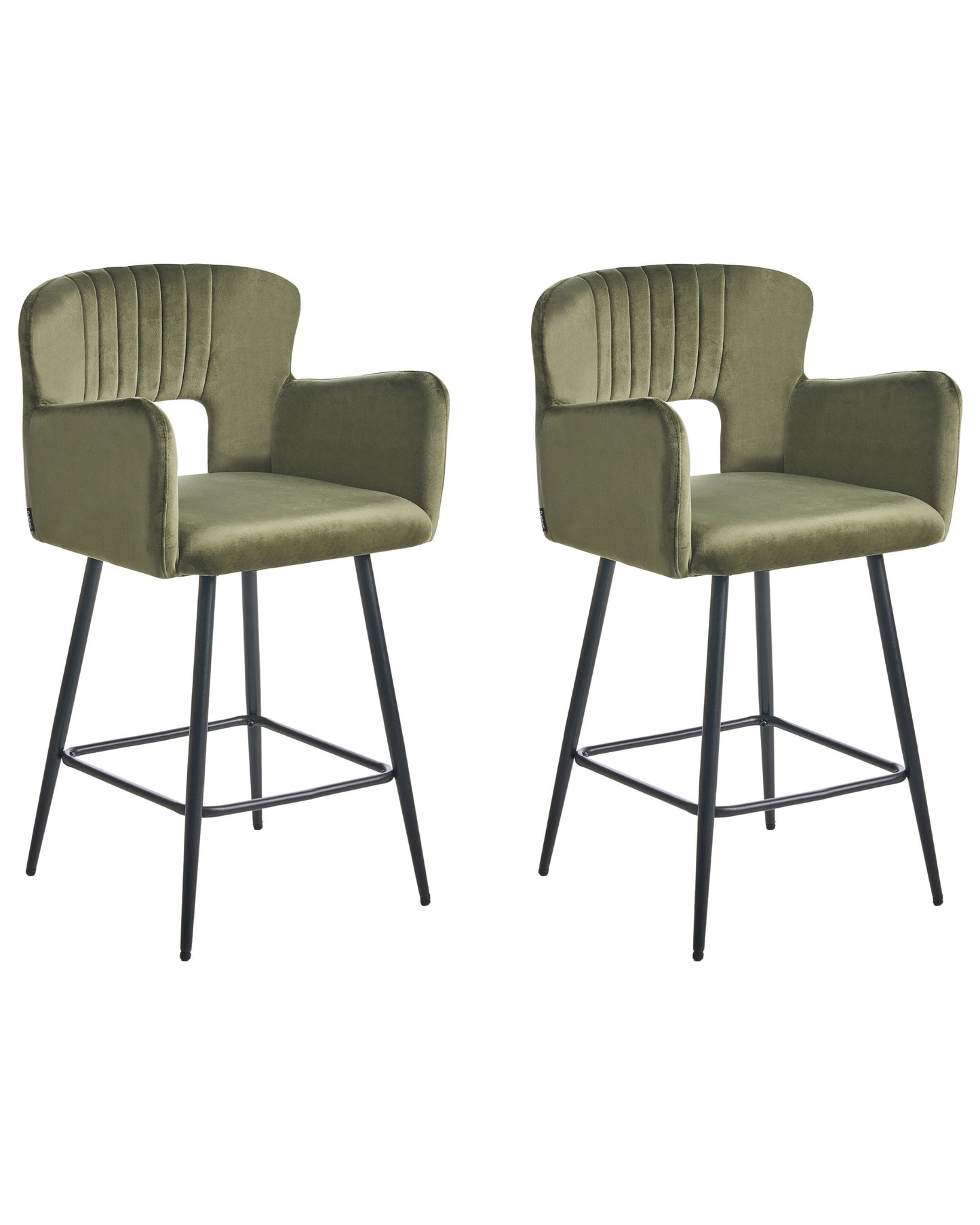 Velvetia Olive Green Bar Chairs Cut Out Backrest Set Of 2