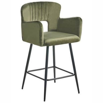 Velvetia Olive Green Bar Chairs Cut Out Backrest Set Of 2