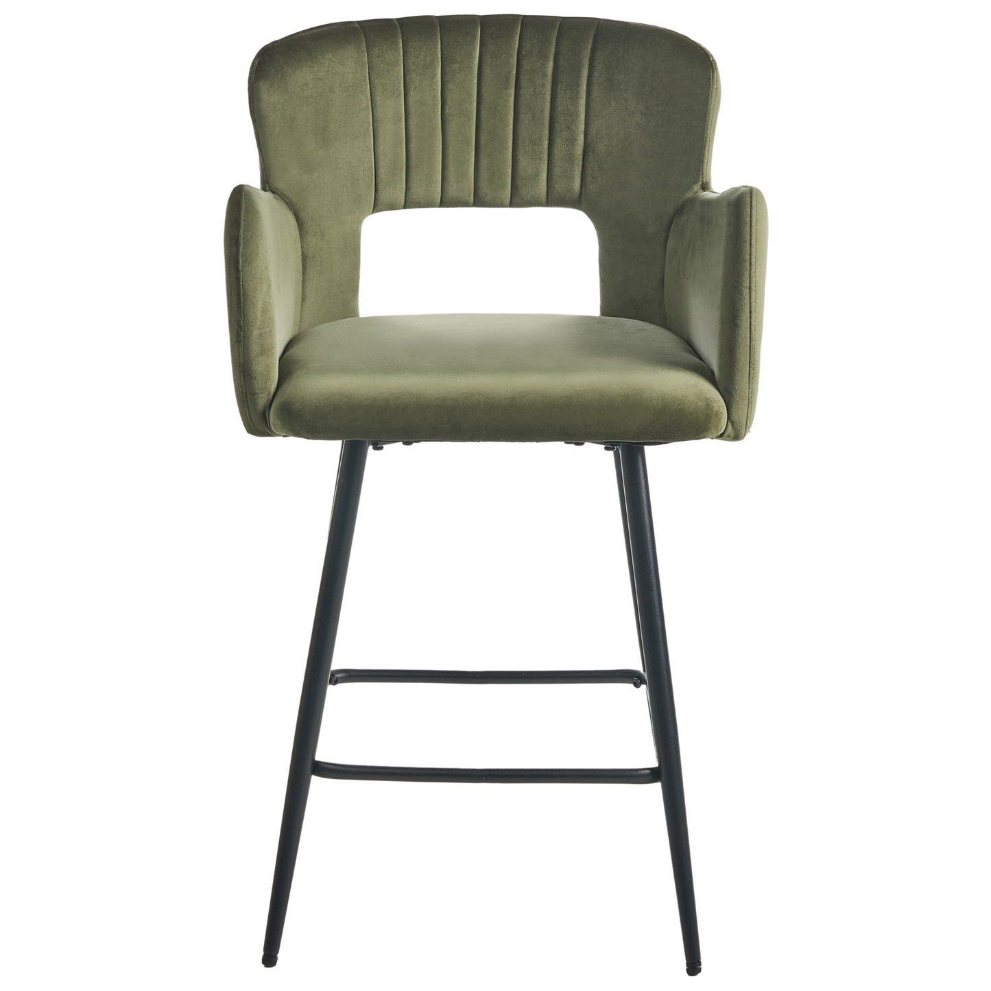 Velvetia Olive Green Bar Chairs Cut Out Backrest Set Of 2