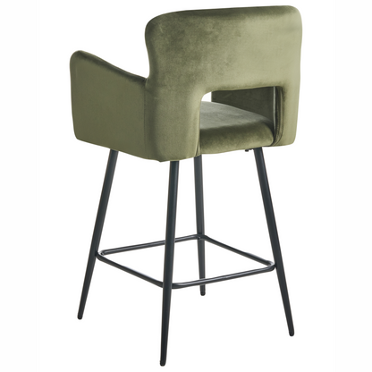 Velvetia Olive Green Bar Chairs Cut Out Backrest Set Of 2