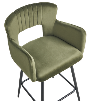 Velvetia Olive Green Bar Chairs Cut Out Backrest Set Of 2