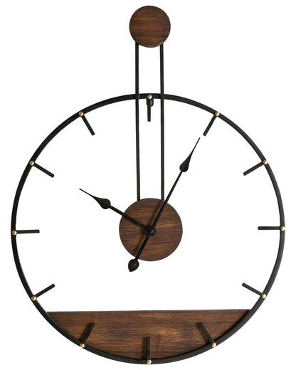 Wall Clock Black Metal Wood Industrial Scandi Timepiece