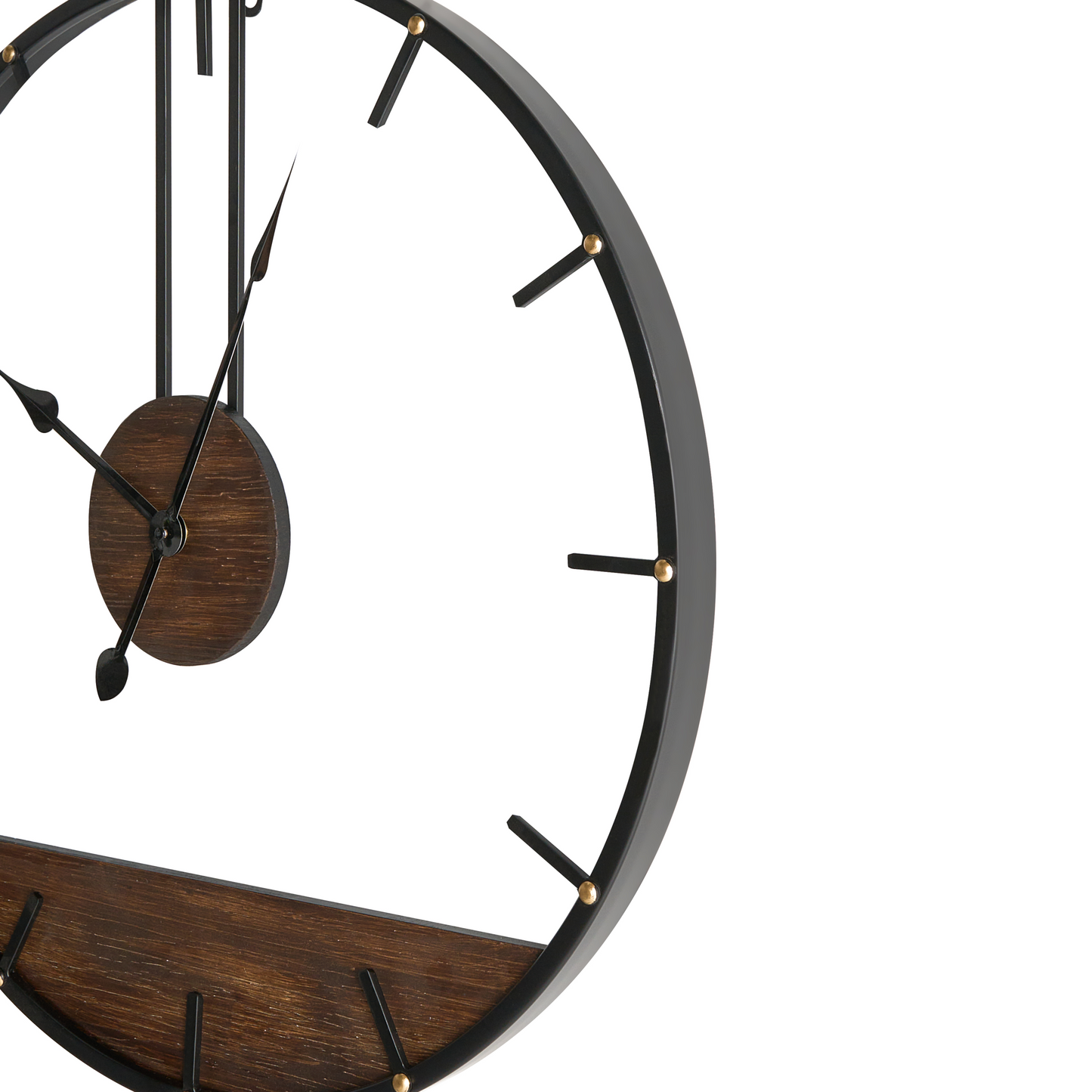 Wall Clock Black Metal Wood Industrial Scandi Timepiece