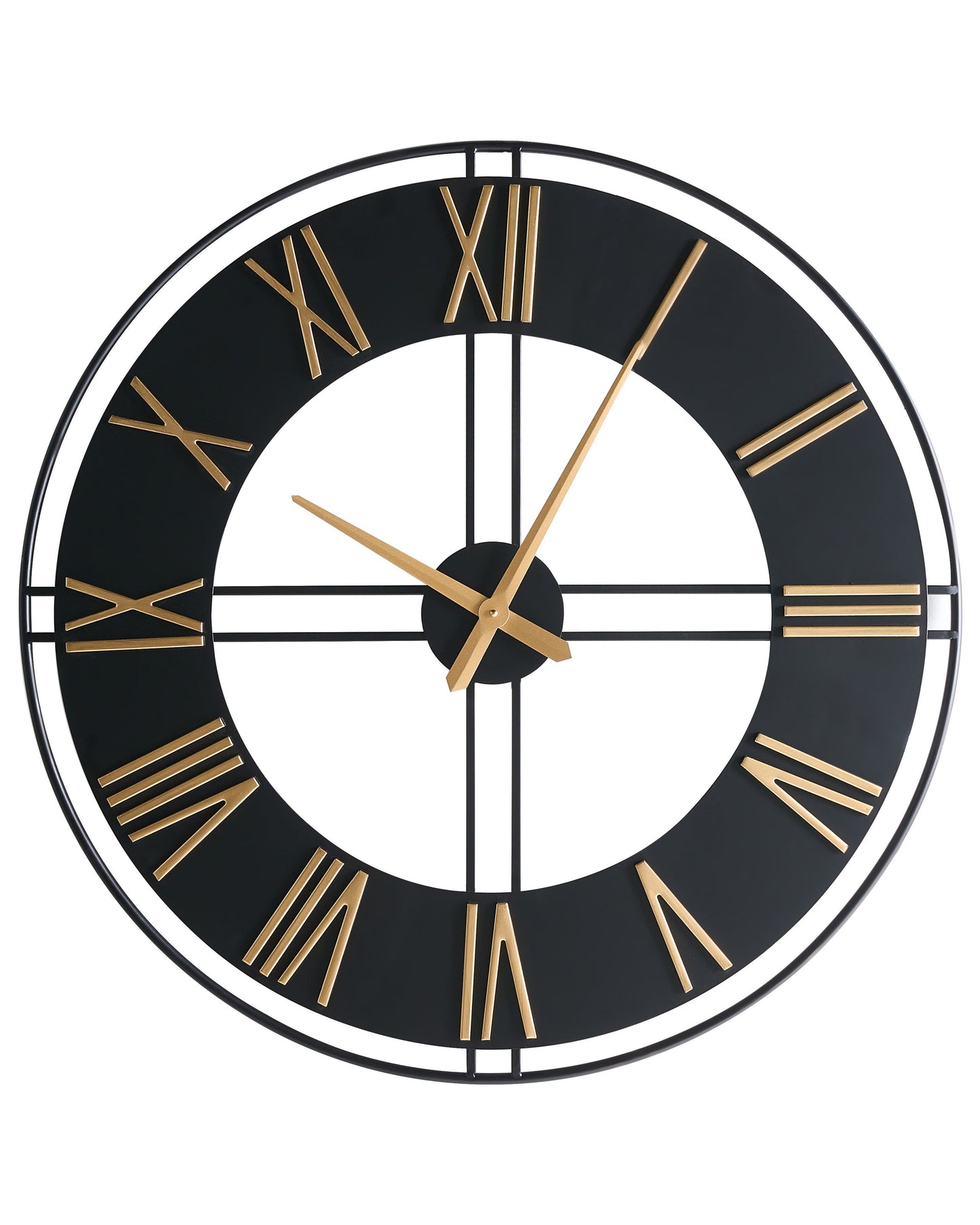 Indistrial Wall Clock Matte Black Metal Timepiece With Gold Numerals