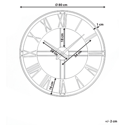 Indistrial Wall Clock Matte Black Metal Timepiece With Gold Numerals