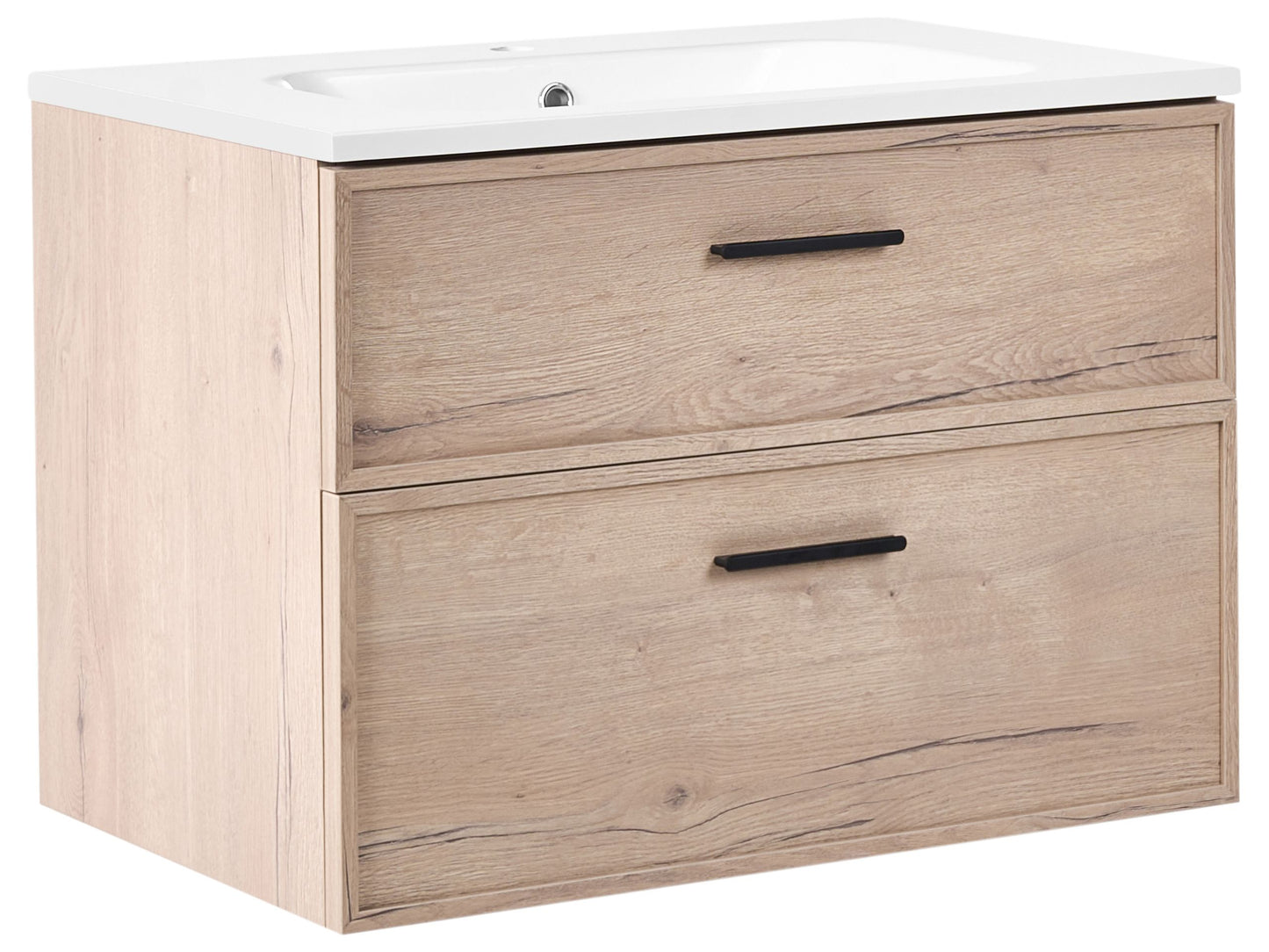 Nordic Bath Wall Mounted Bathroom Cabinet Vanity Unit Light Brown MDF 80x46 cm With 2 Drawers