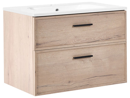 Nordic Bath Wall Mounted Bathroom Cabinet Vanity Unit Light Brown MDF 80x46 cm With 2 Drawers