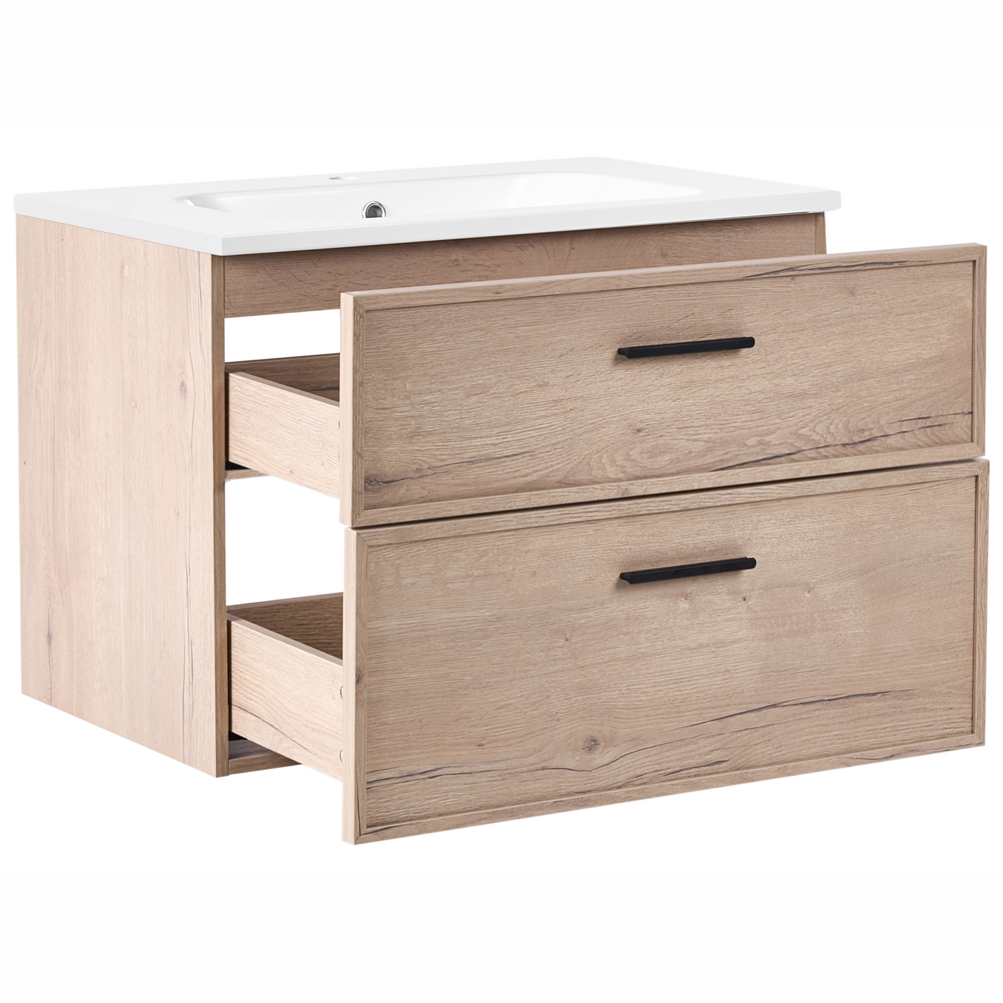 Nordic Bath Wall Mounted Bathroom Cabinet Vanity Unit Light Brown MDF 80x46 cm With 2 Drawers