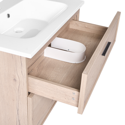 Nordic Bath Wall Mounted Bathroom Cabinet Vanity Unit Light Brown MDF 80x46 cm With 2 Drawers