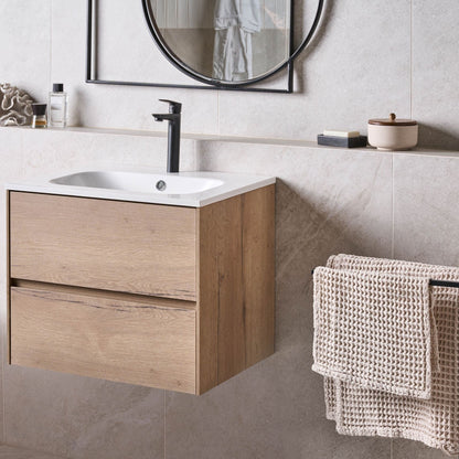 Nova Wall Mounted Bath Cabinet Vanity 60x46cm Light Brown 2 Drawers