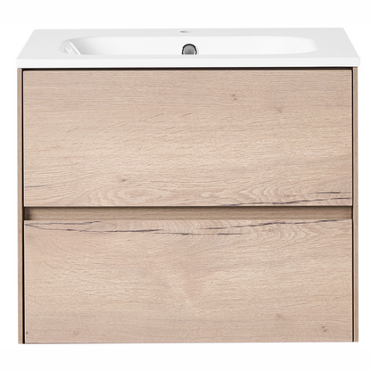 Nova Wall Mounted Bath Cabinet Vanity 60x46cm Light Brown 2 Drawers