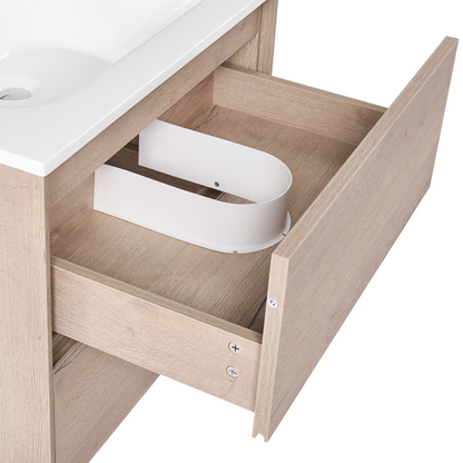 Nova Wall Mounted Bath Cabinet Vanity 60x46cm Light Brown 2 Drawers