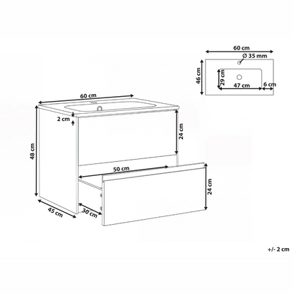 Nova Wall Mounted Bath Cabinet Vanity 60x46cm Light Brown 2 Drawers