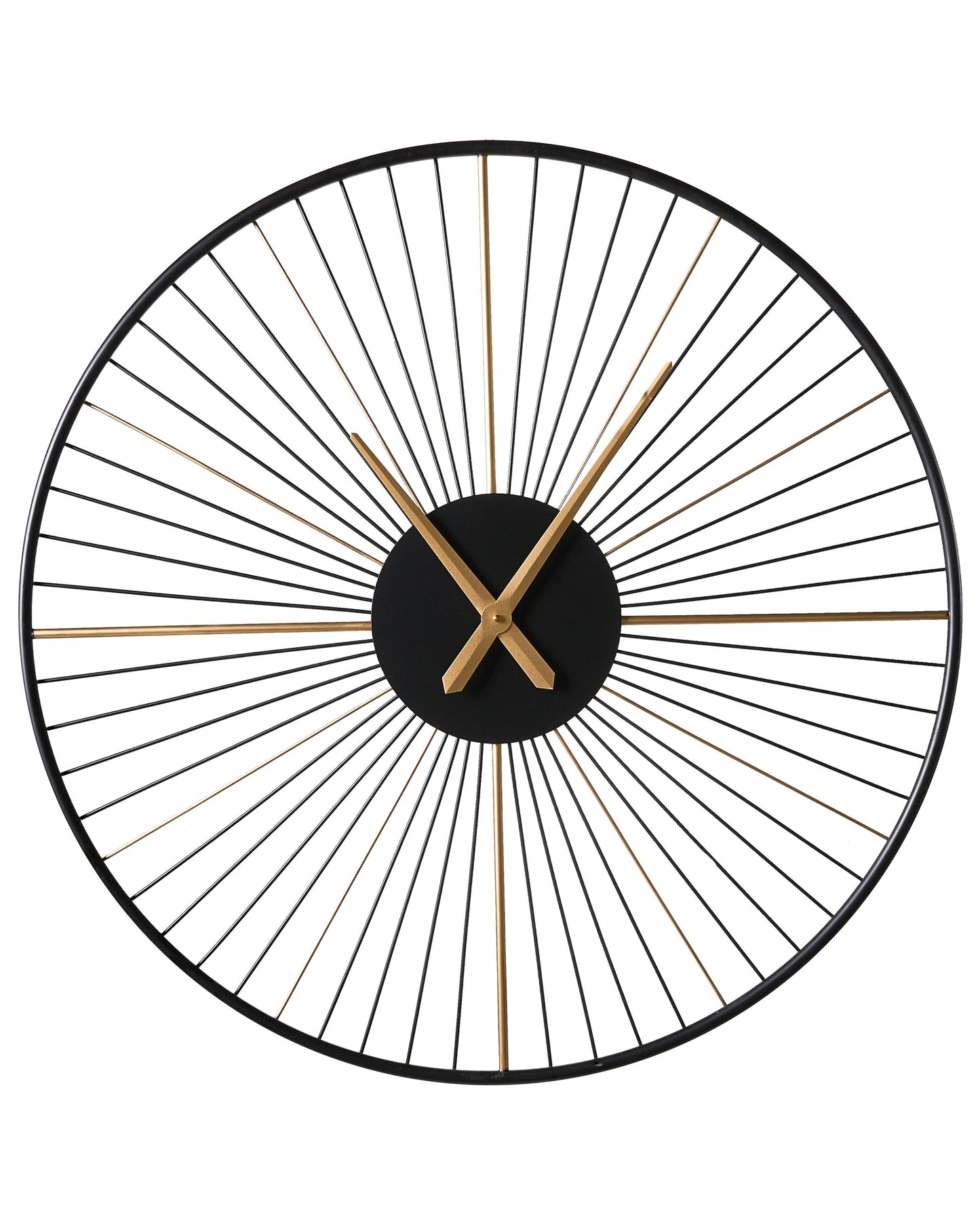 Indistrial Oversized Wall Clock Black Metal Sunburst Timepiece