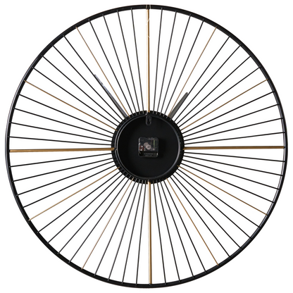 Indistrial Oversized Wall Clock Black Metal Sunburst Timepiece