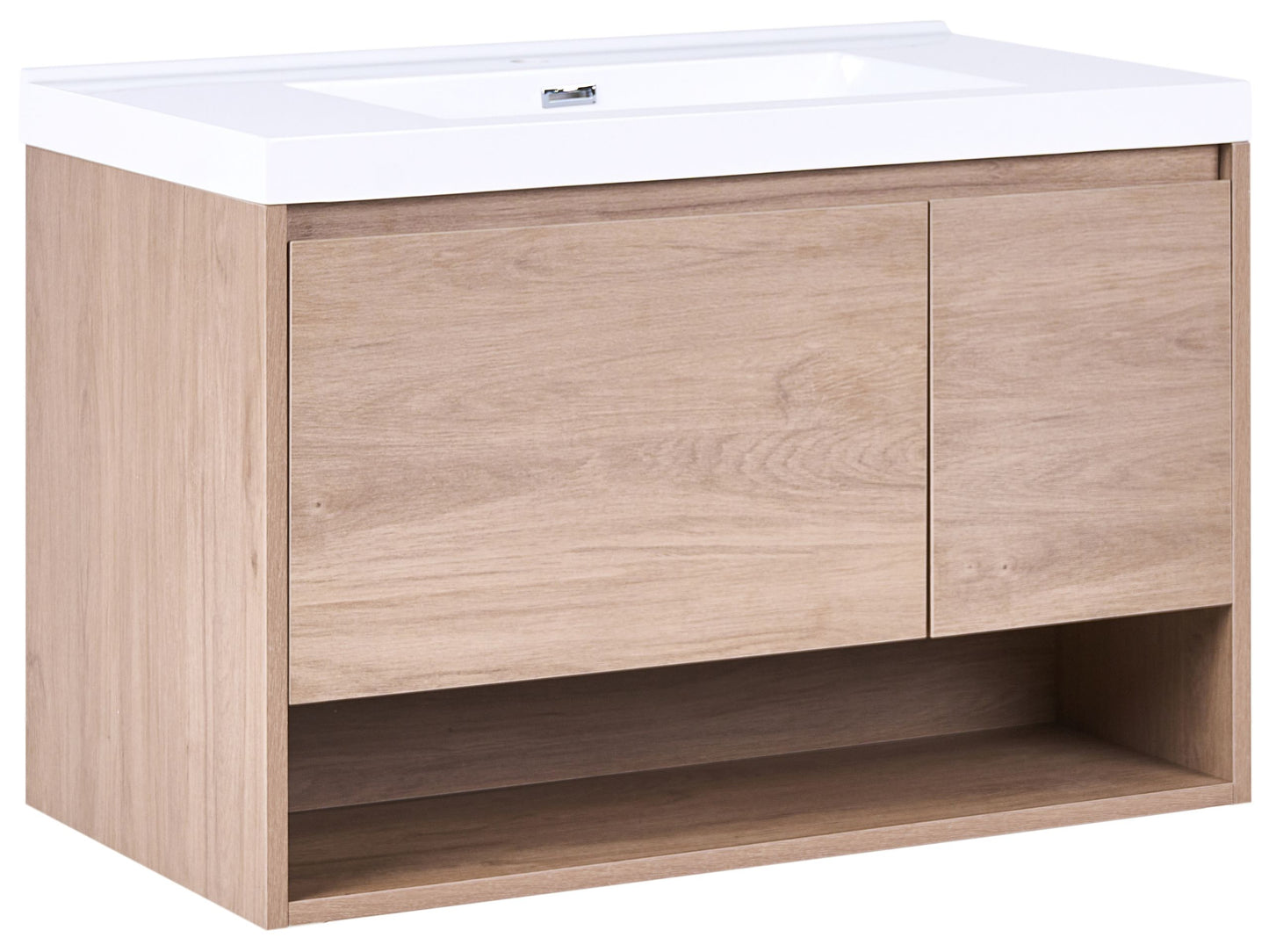 Wall Mounted Bath Cabinet With Basin 90 x 50cm Light Brown