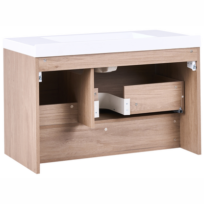 Wall Mounted Bath Cabinet With Basin 90 x 50cm Light Brown