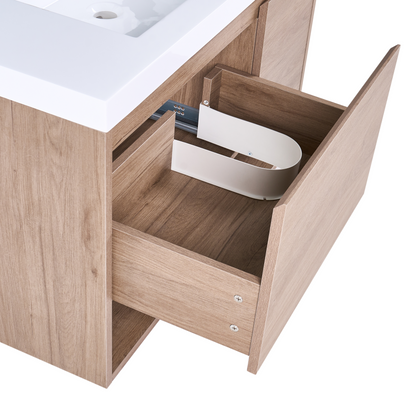 Wall Mounted Bath Cabinet With Basin 90 x 50cm Light Brown