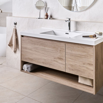 Wall Mounted Vanity Unit Light Brown 120 x 50cm Inbuilt Basin
