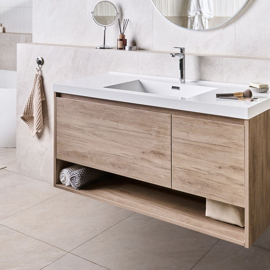 Wall Mounted Vanity Unit Light Brown 120 x 50cm Inbuilt Basin